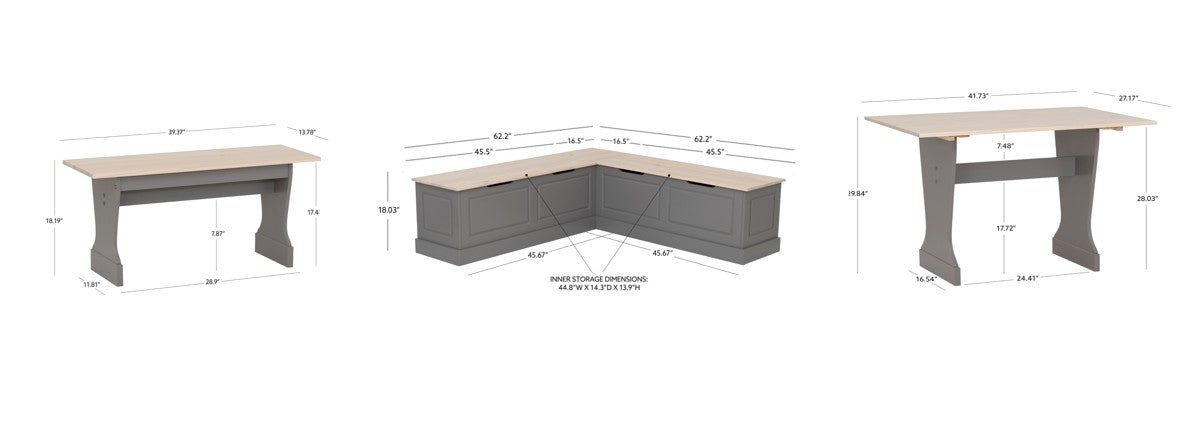 Ensemble table et banc de coin repas Norah Grey et érable