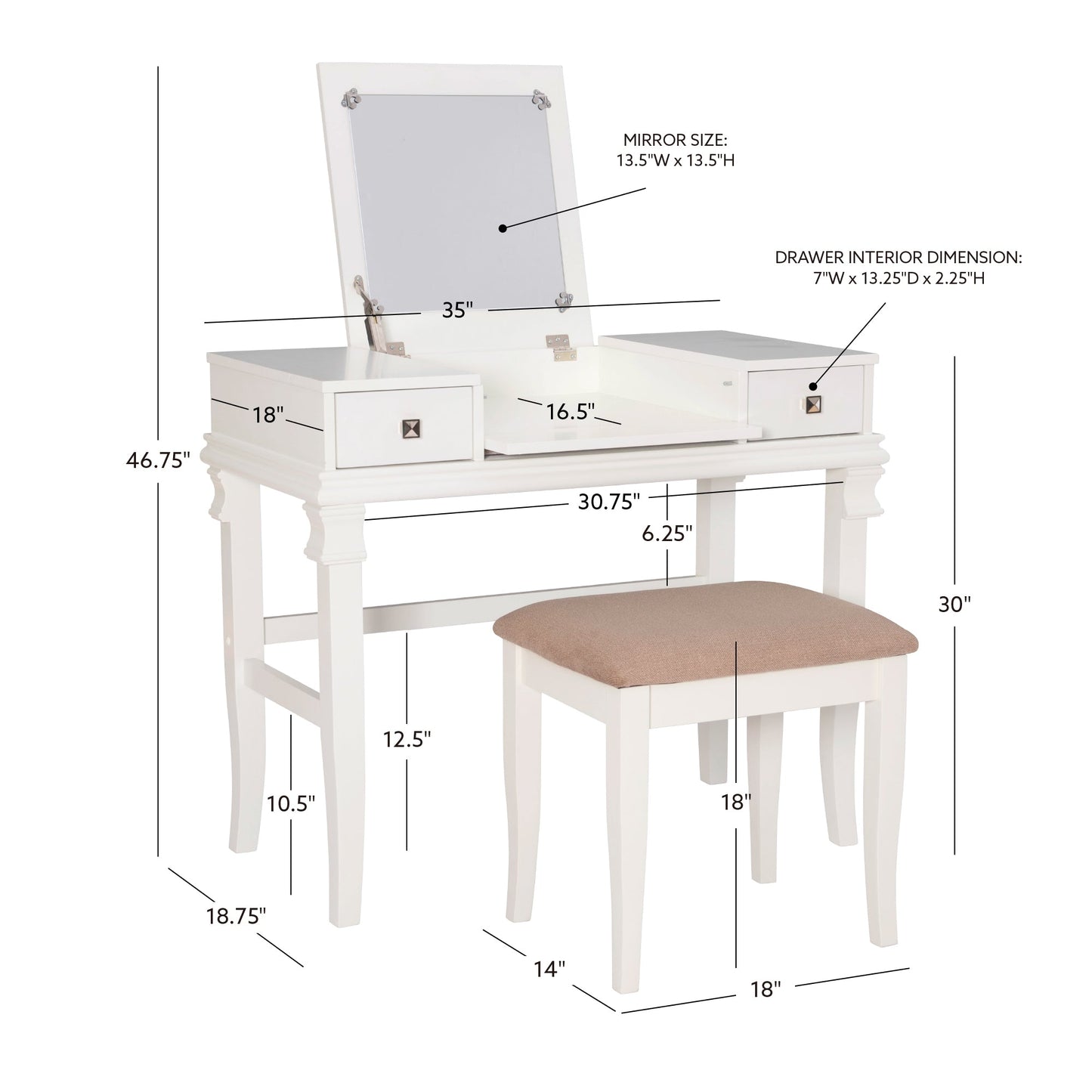 Ensemble de coiffeuse Angela en noyer