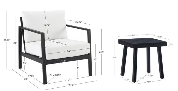 Ensemble de conversation extérieur 3 pièces Alora en aluminium
