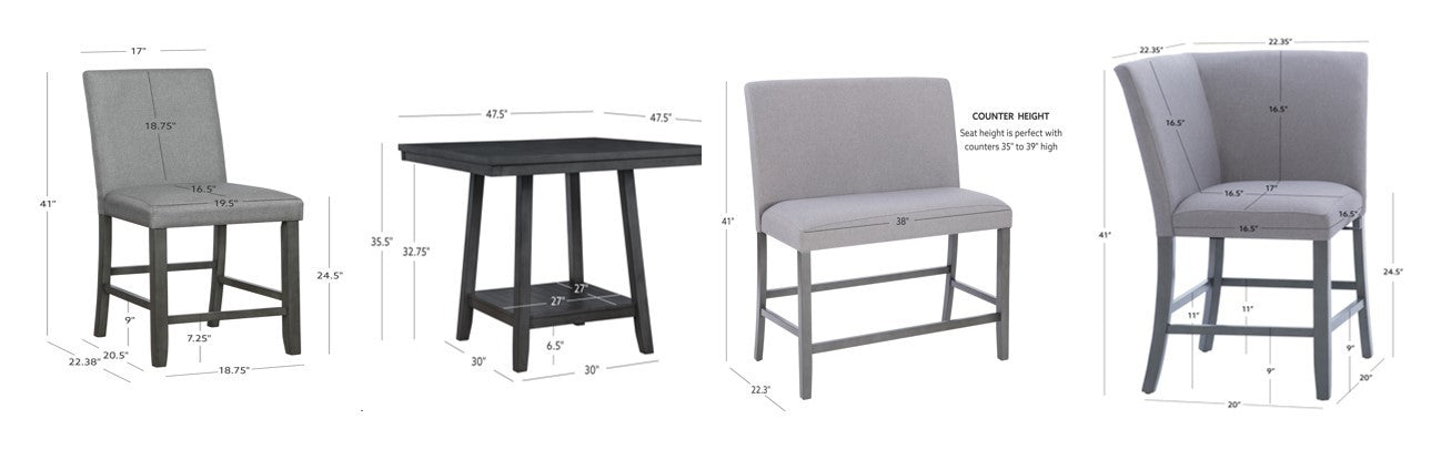 Ensemble de comptoir Seneca Gray, banc Nook 6 pièces