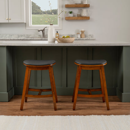 Tabourets de bar Cappy sans dossier avec coussin en similicuir (lot de 2)