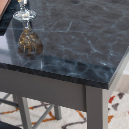 Ensemble de taverne Lance noir avec plateau en faux marbre