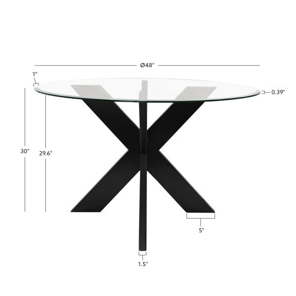 Table de salle à manger Auden noire avec plateau en verre