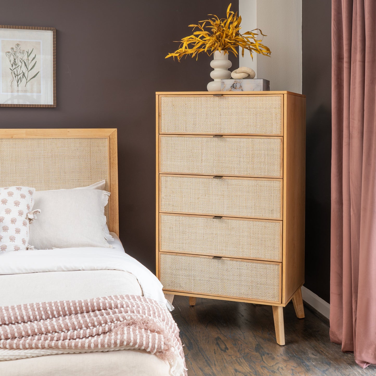 Commode Claudette Cane à 5 tiroirs