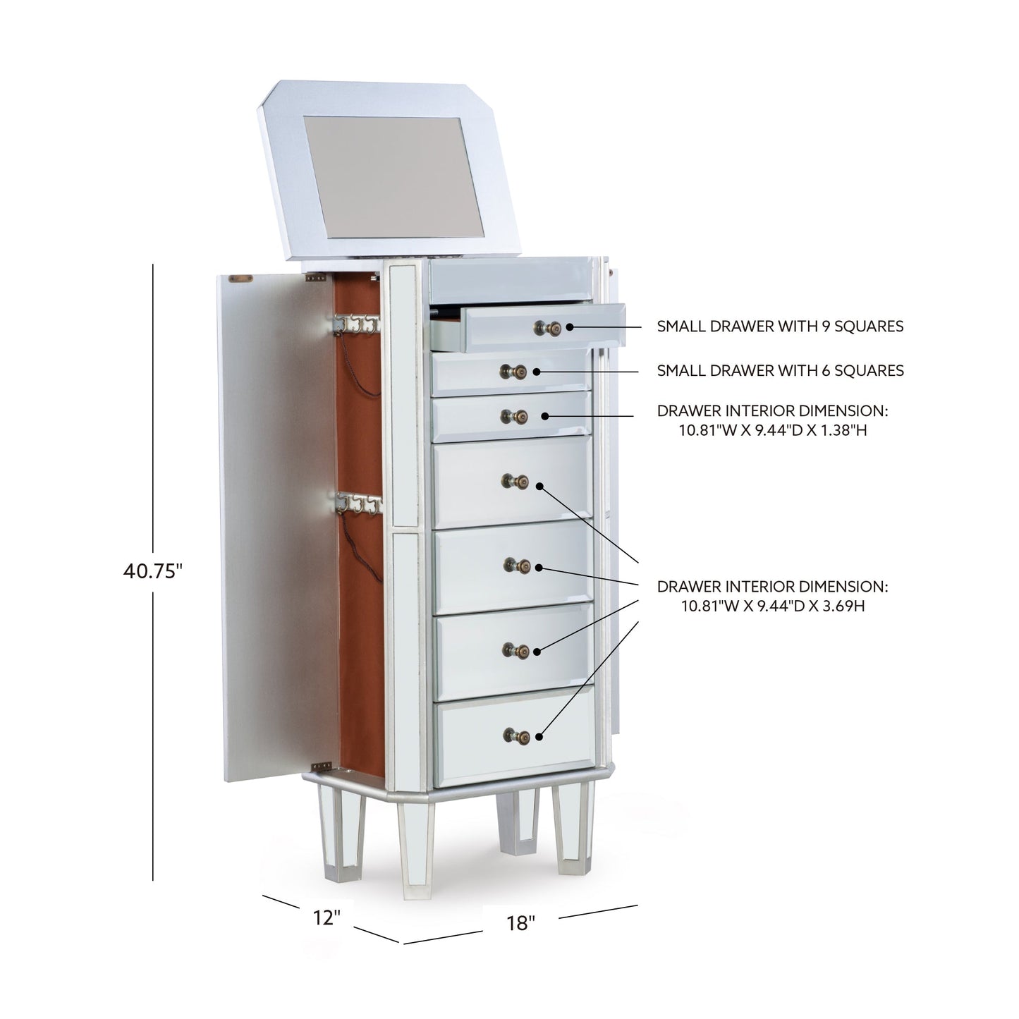 Armoire à bijoux milanaise à miroir