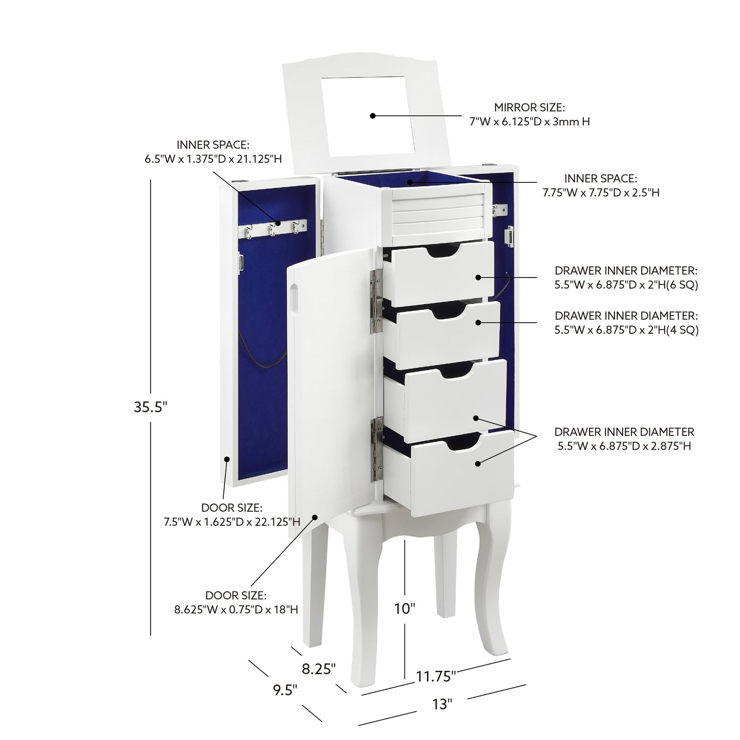 Armoire à bijoux Whitney White