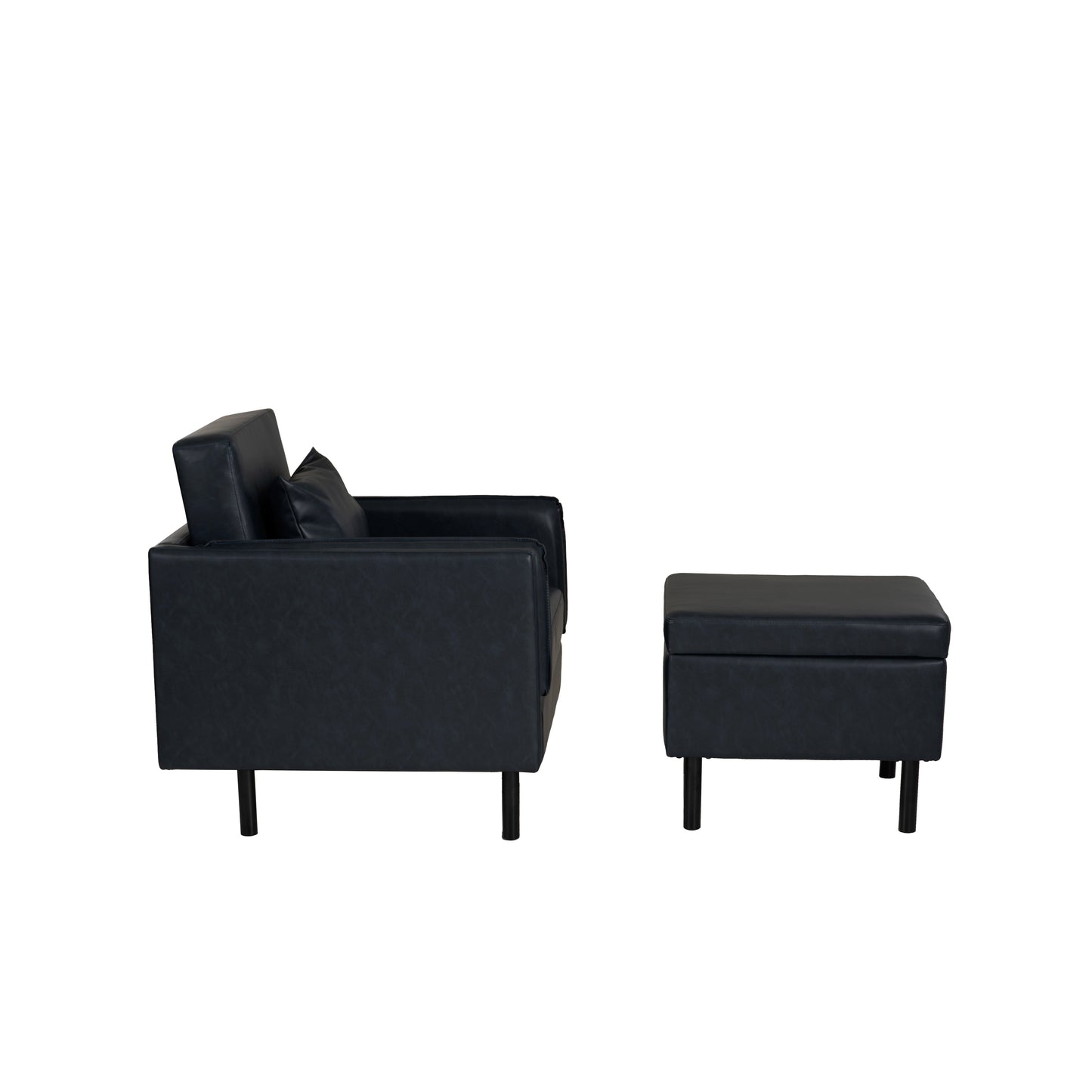 Ensemble fauteuil et repose-pieds Welby bleu marine en similicuir