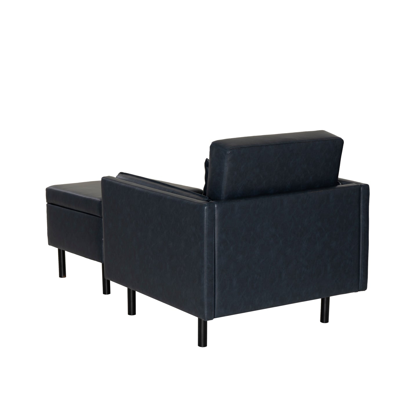 Ensemble fauteuil et repose-pieds Welby bleu marine en similicuir