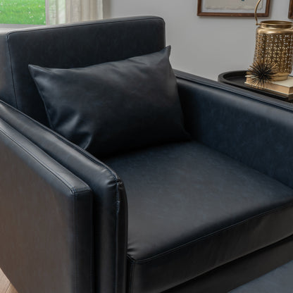 Ensemble fauteuil et repose-pieds Welby bleu marine en similicuir