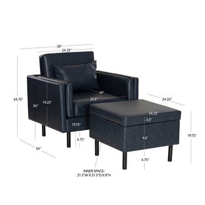 Ensemble fauteuil et repose-pieds Welby bleu marine en similicuir