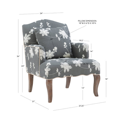 Fauteuil brodé à fleurs Kenna Gray
