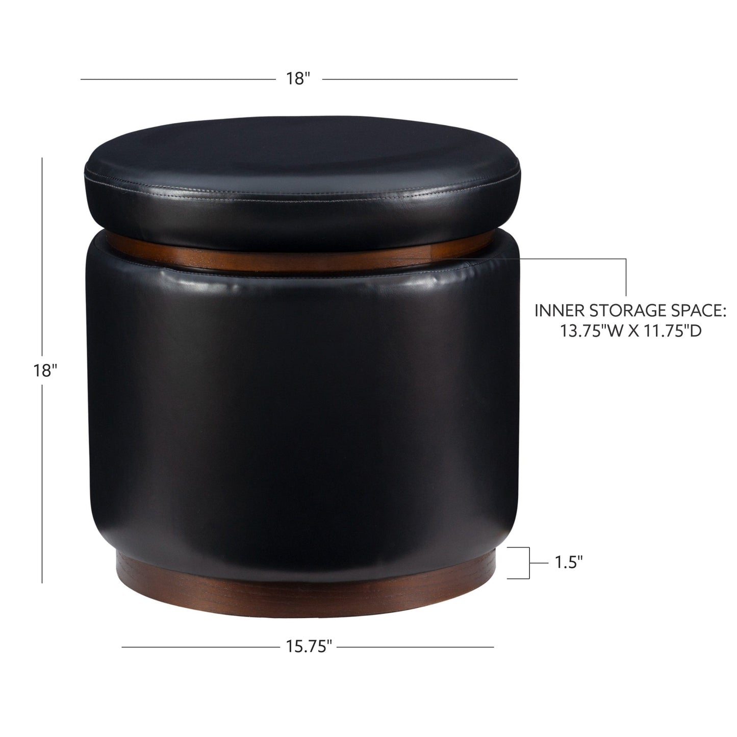 Pouf de rangement Sunny Black en similicuir noir
