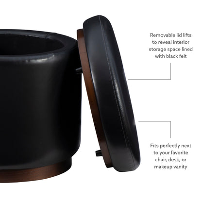 Pouf de rangement Sunny Black en similicuir noir