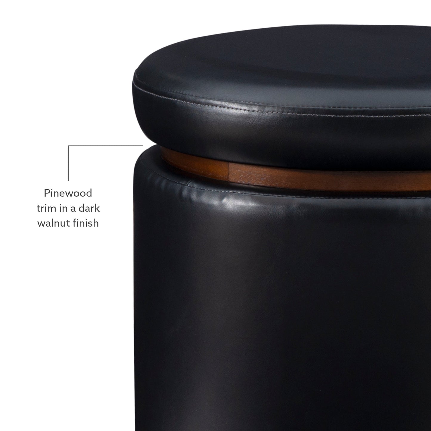 Pouf de rangement Sunny Black en similicuir noir
