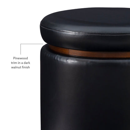 Pouf de rangement Sunny Black en similicuir noir