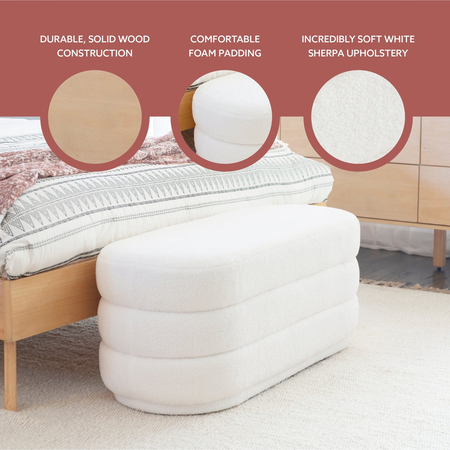 Pouf oblong Lisa White Sherpa