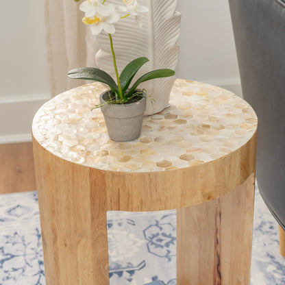 Table d'appoint Capiz beige et bois