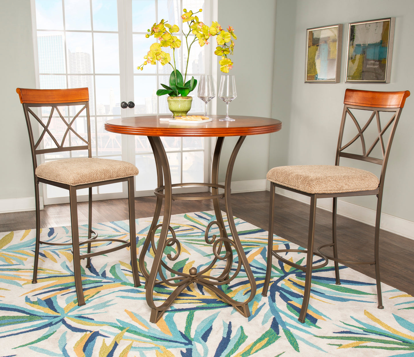 Ensemble de bar Hamilton 3 pièces avec tabourets fixes