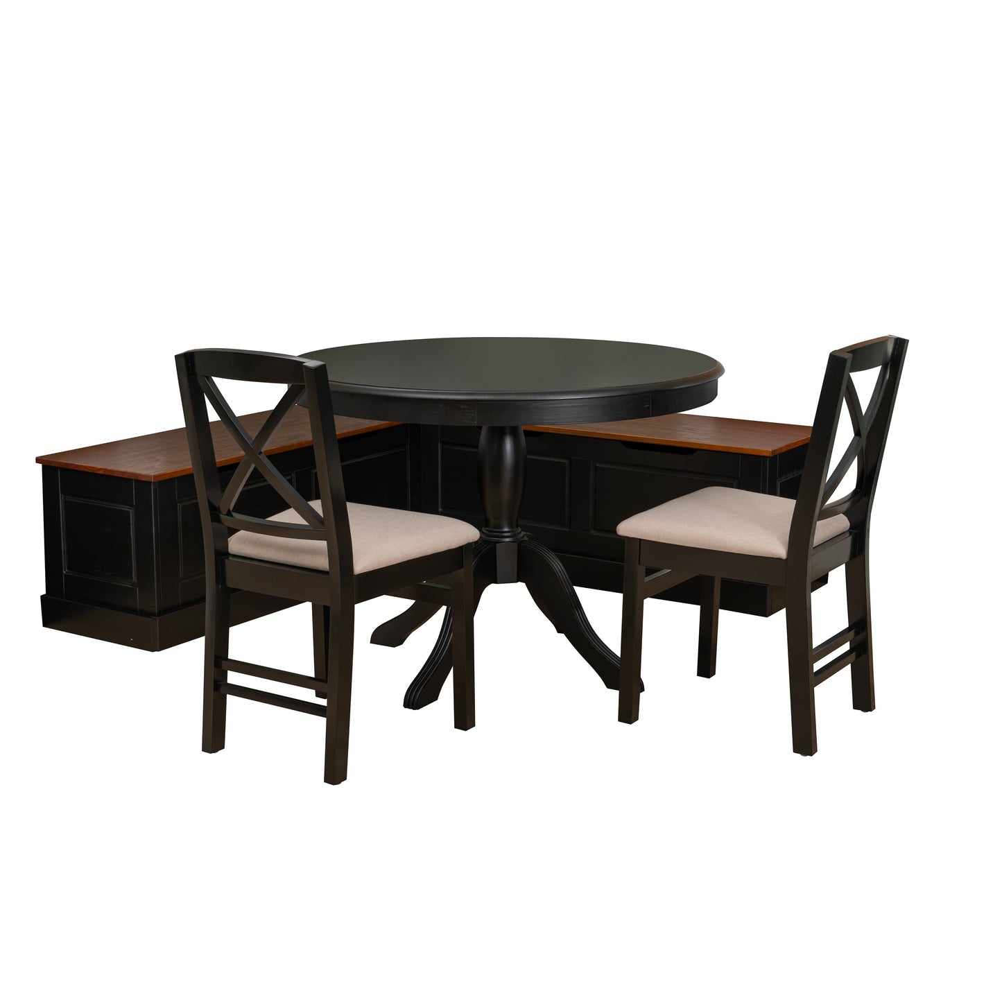 Table d'angle en noyer noir Norah, 2 chaises
