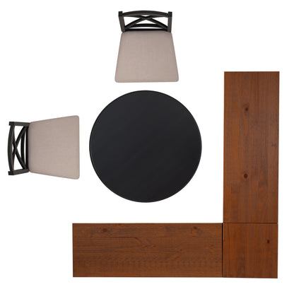 Table d'angle en noyer noir Norah, 2 chaises