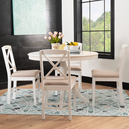 Piédestal blanc Norah avec 4 chaises Torino blanches