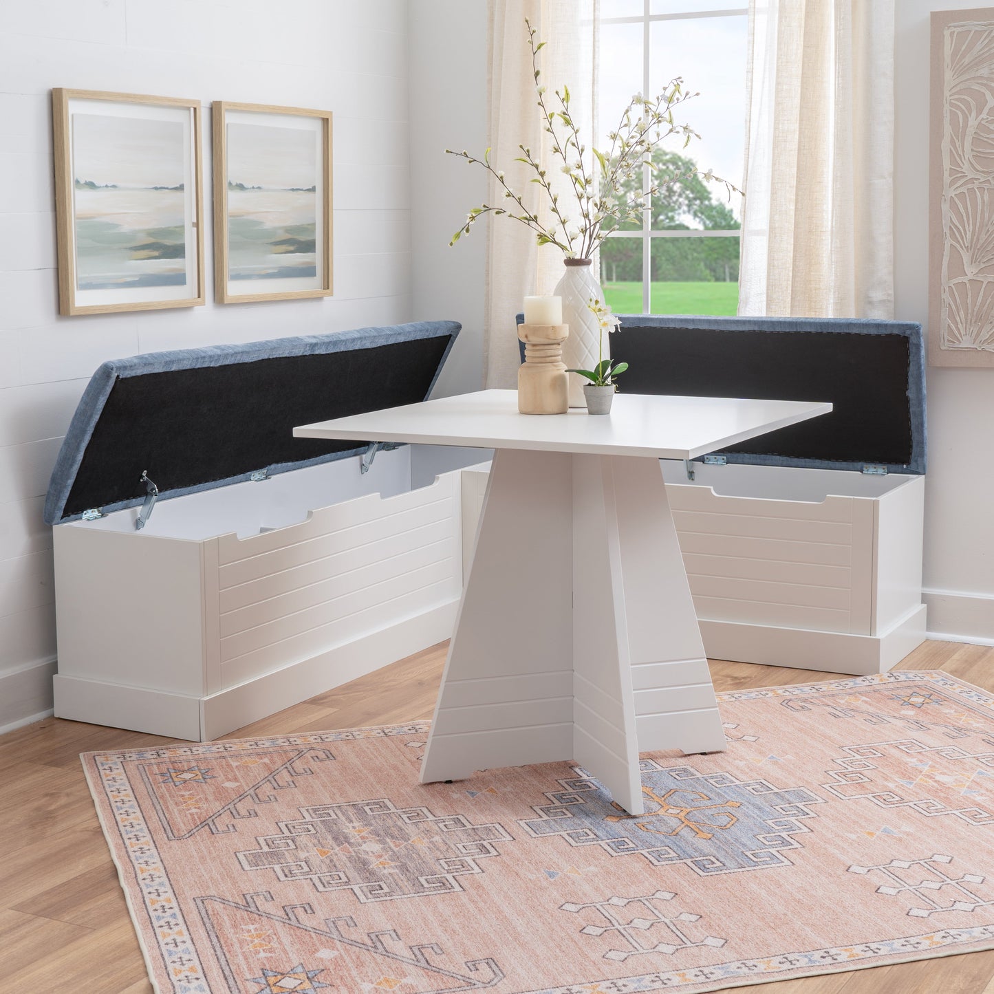 Ensemble table d'appoint carrée bleue et blanche Nancy