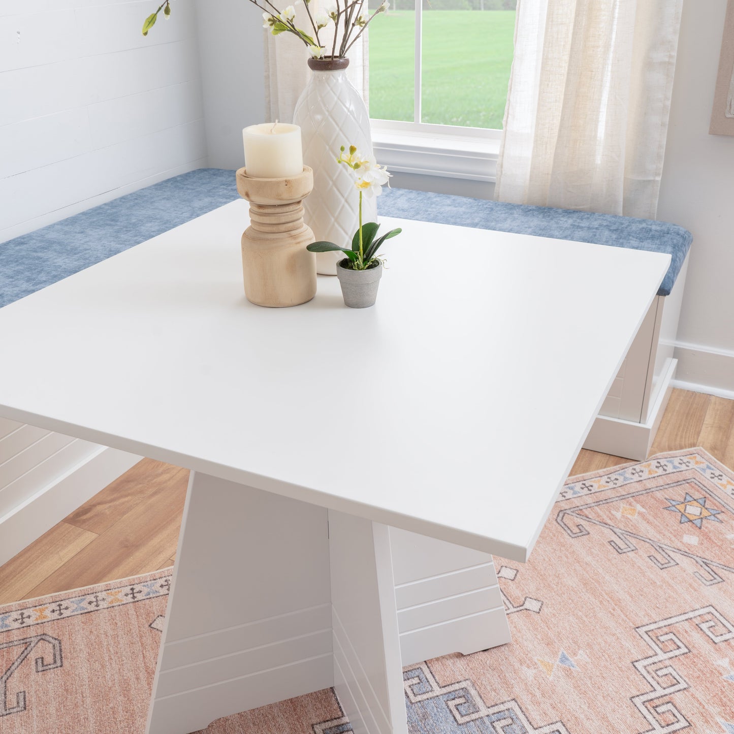 Ensemble table d'appoint carrée bleue et blanche Nancy