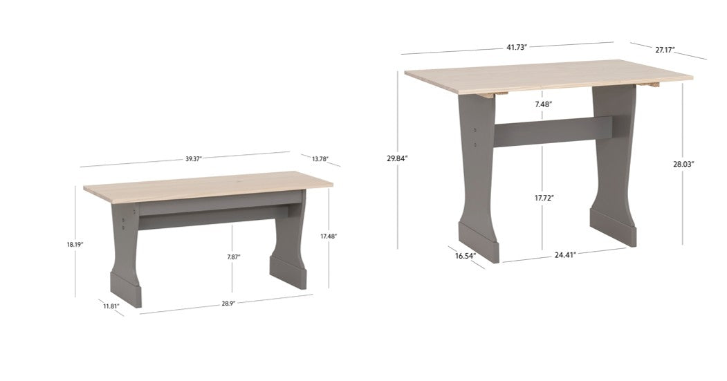 Ensemble table et banc 3 pièces Norah en érable gris