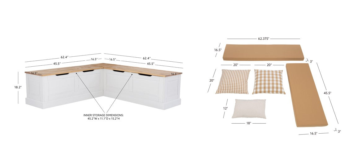 Canapé d'angle sans dossier Norah avec ensemble de 5 coussins