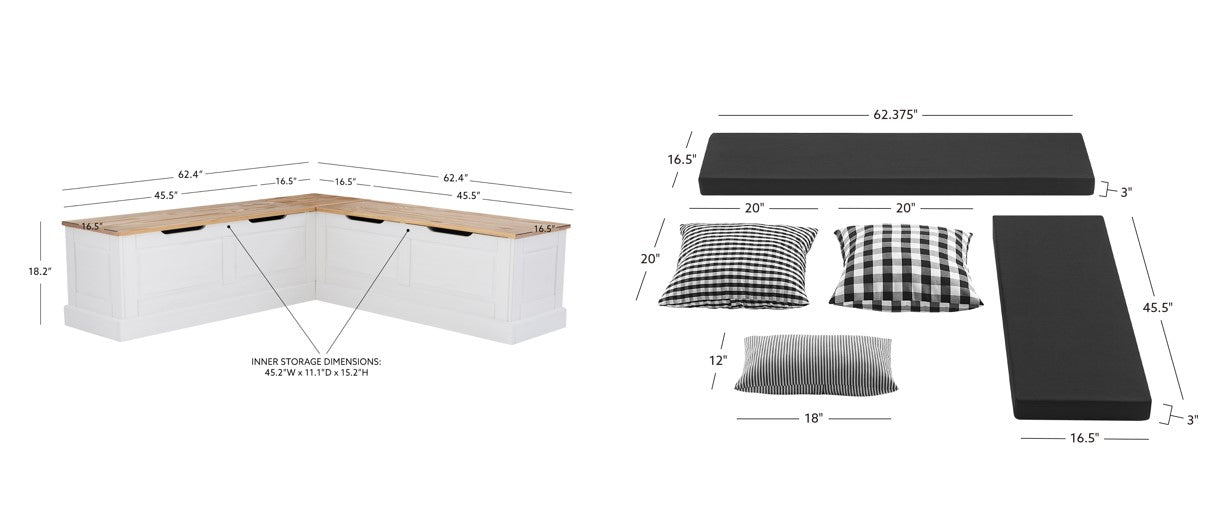 Canapé d'angle sans dossier Norah avec ensemble de 5 coussins