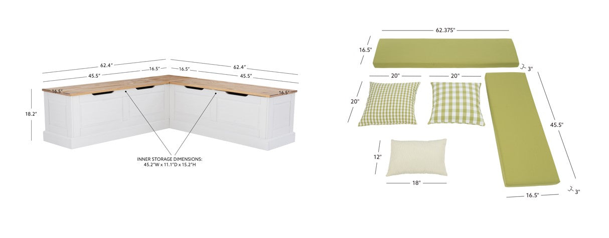 Canapé d'angle sans dossier Norah avec ensemble de 5 coussins