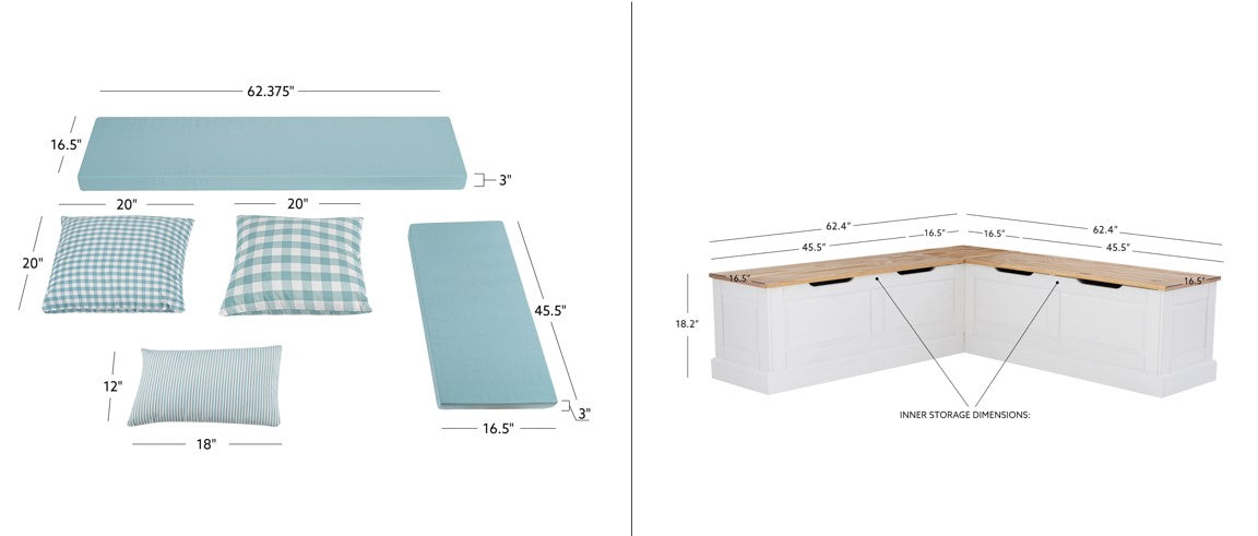 Canapé d'angle sans dossier Norah avec ensemble de 5 coussins
