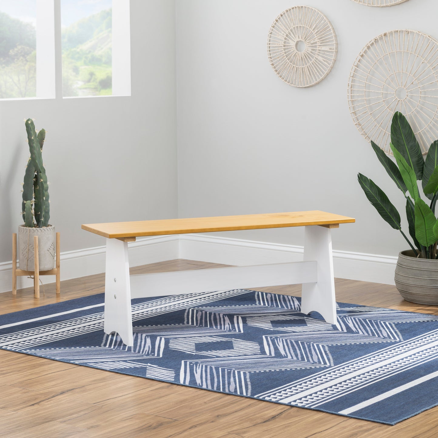 Banc sans dossier Pender blanc miel grand format