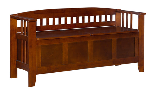 Banquette de rangement Shayla en noyer, assise divisée