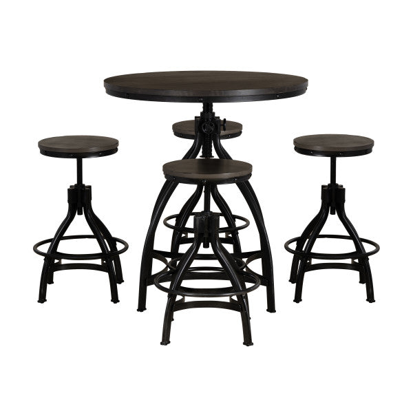 Ensemble table de bar ronde Haywood 5 pièces avec tabourets réglables