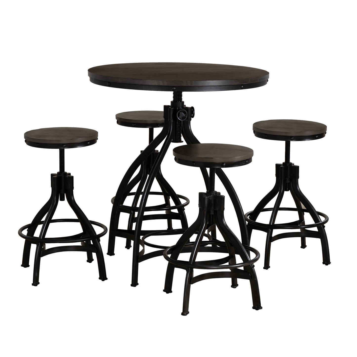 Ensemble table de bar ronde Haywood 5 pièces avec tabourets réglables