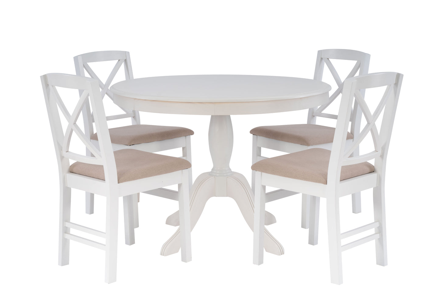 Piédestal blanc Norah avec 4 chaises Torino blanches