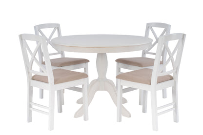 Piédestal blanc Norah avec 4 chaises Torino blanches