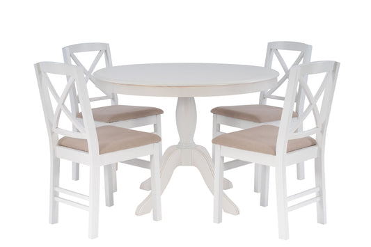 Piédestal blanc Norah avec 4 chaises Torino blanches