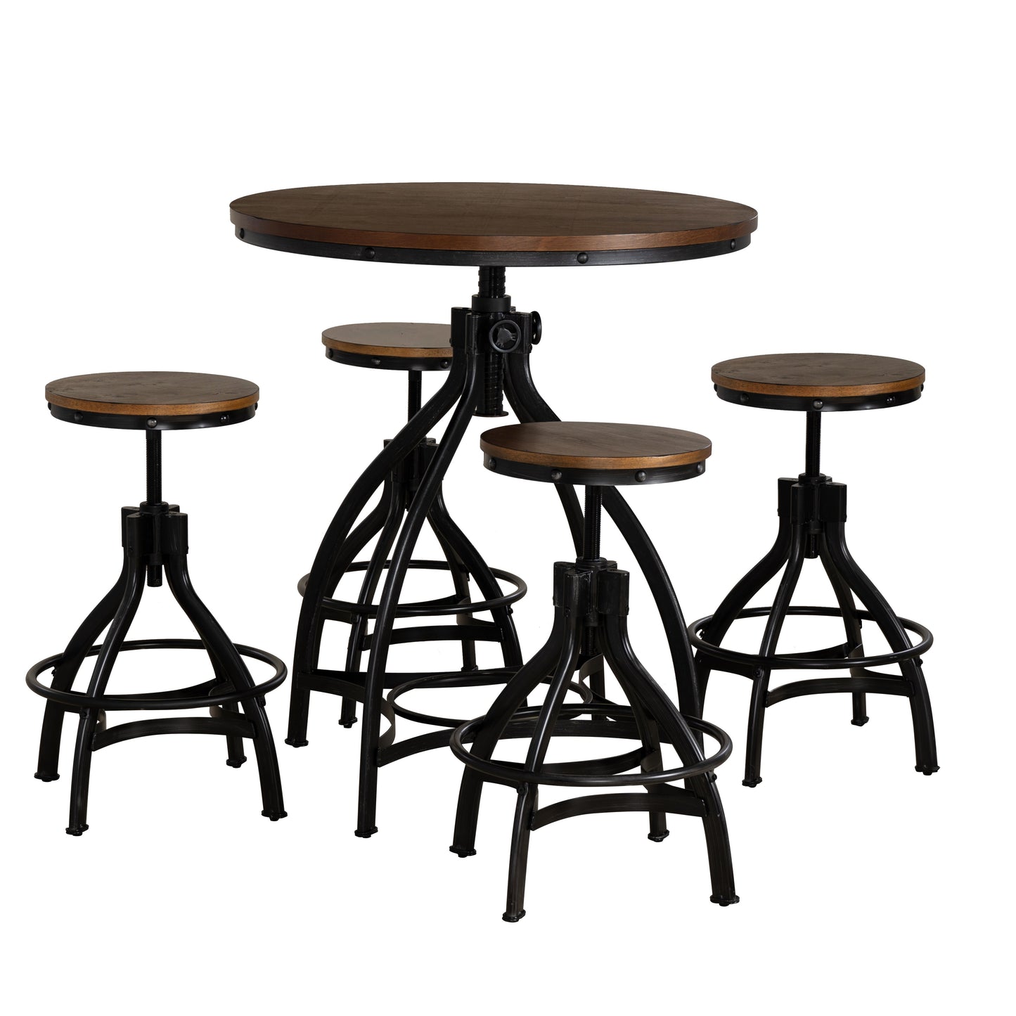 Ensemble table de bar ronde Haywood 5 pièces avec tabourets réglables