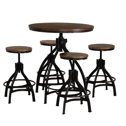 Ensemble table de bar ronde Haywood 5 pièces avec tabourets réglables