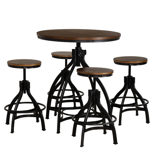 Ensemble table de bar ronde Haywood 5 pièces avec tabourets réglables