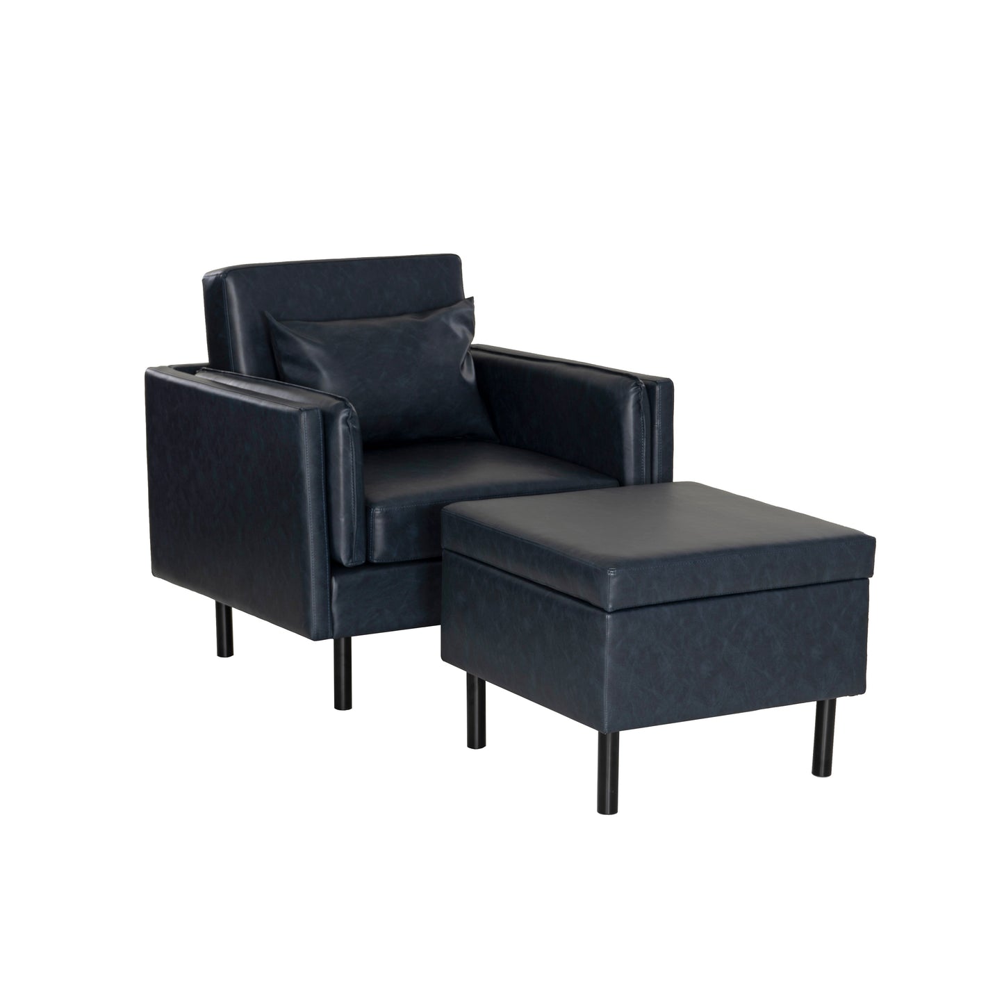 Ensemble fauteuil et repose-pieds Welby bleu marine en similicuir