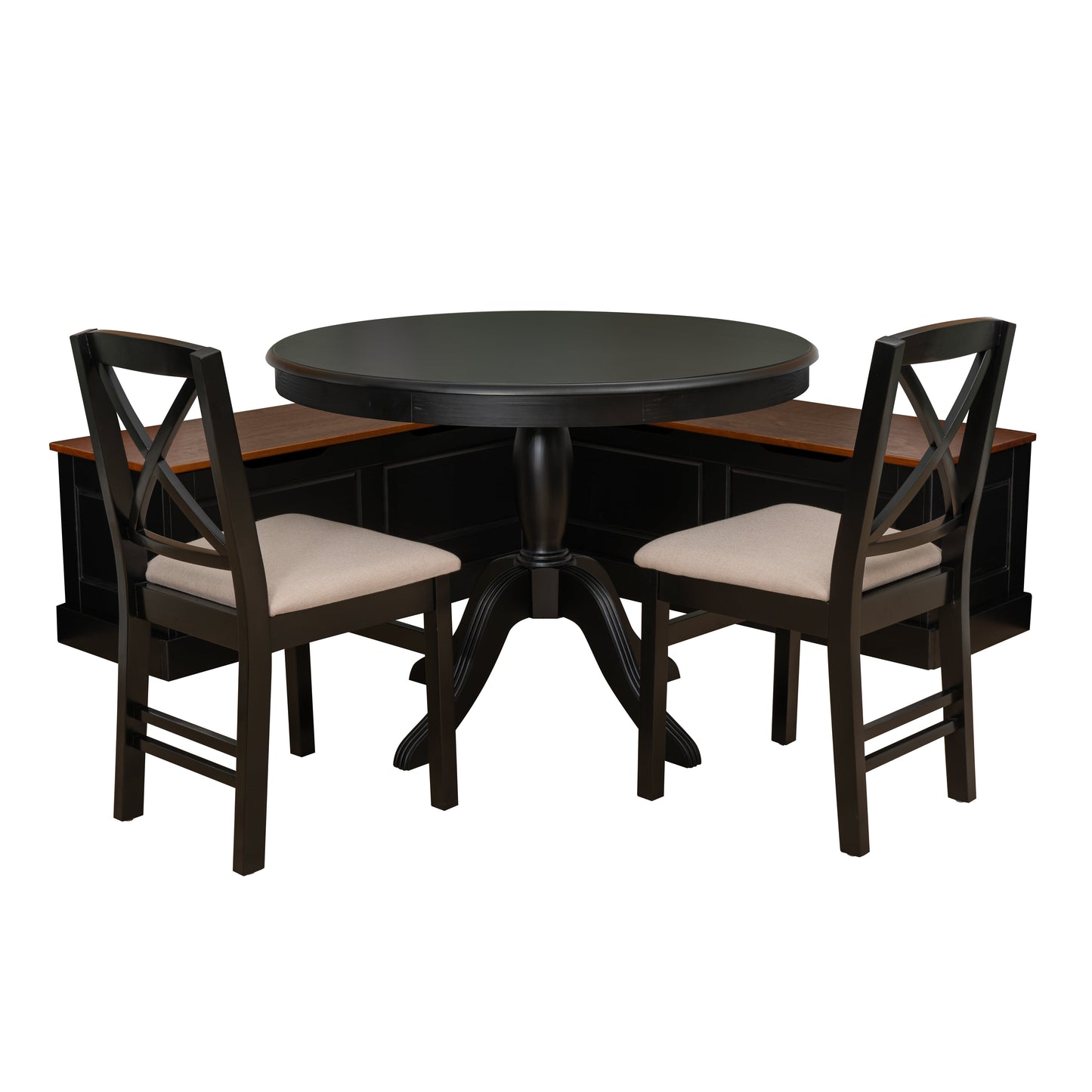 Table d'angle en noyer noir Norah, 2 chaises
