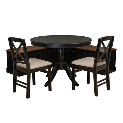 Table d'angle en noyer noir Norah, 2 chaises