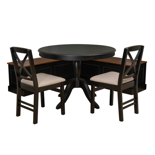 Table d'angle en noyer noir Norah, 2 chaises