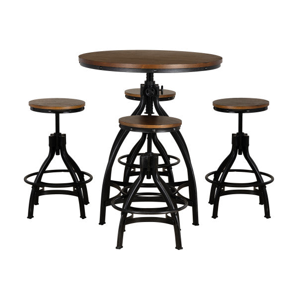 Ensemble table de bar ronde Haywood 5 pièces avec tabourets réglables
