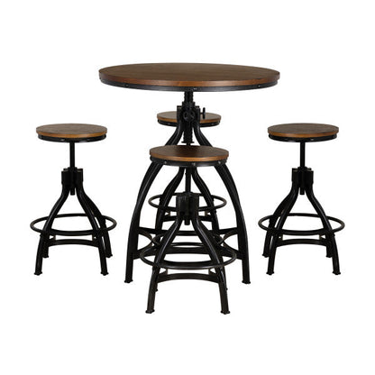 Ensemble table de bar ronde Haywood 5 pièces avec tabourets réglables