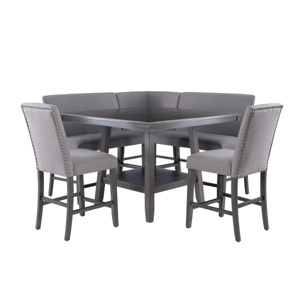 Ensemble de comptoir Seneca Gray, banc Nook 6 pièces